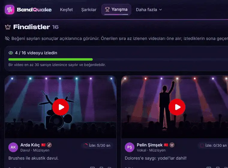 BandQuake Ayın Şarkısı: sahne ışıklı finalist videoları