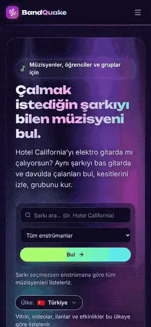 Telefonda BandQuake ana sayfası kaydırılıyor