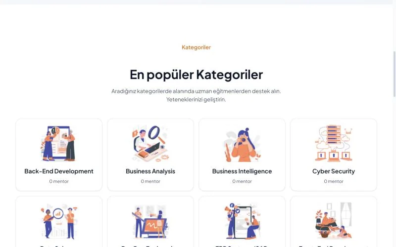 En popüler kategoriler: Back-End Development, Business Analysis, Business Intelligence, Cyber Security